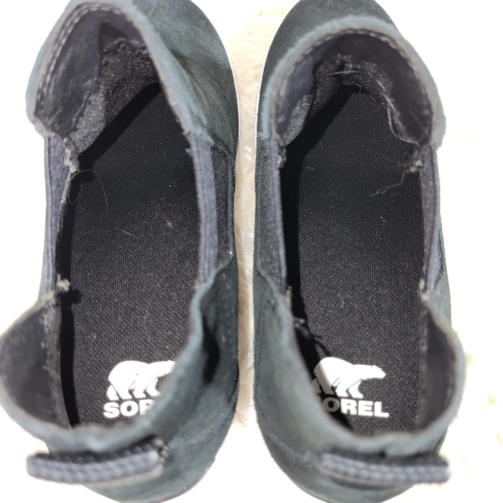 Sorel Out N About Slip On Wedge Bootie Size 9 Black Waterproof Suede Ankle Boots